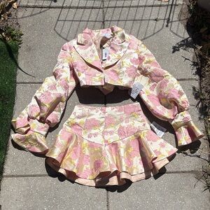 ASOS Pink and Yellow Floral Blazer & Skirt Set